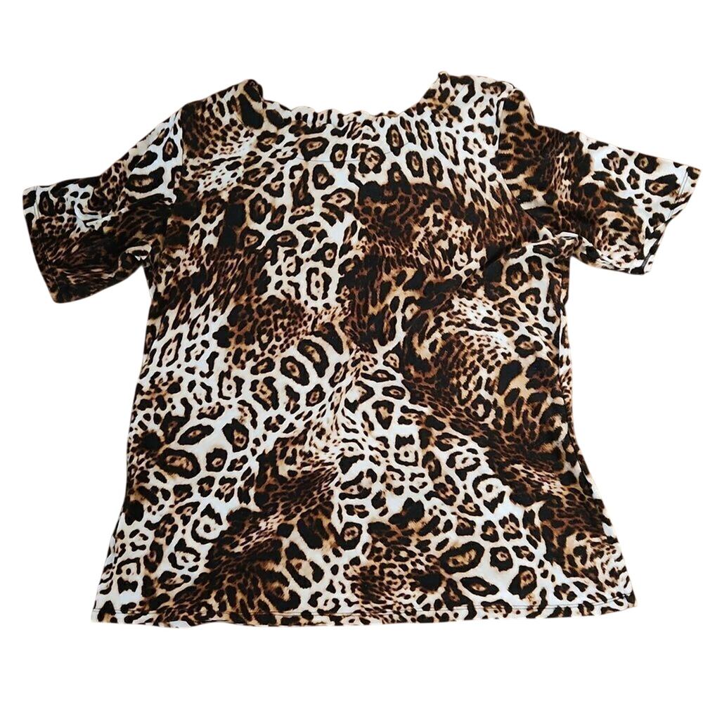 Animal print women's large short sleeve scalloped neck top by east 5th